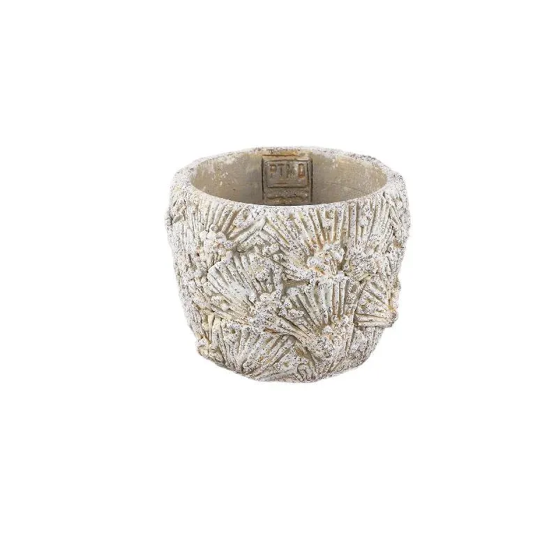 Blumentopf - Runder Zement, Muschelmuster, Cremeweiß, S – Allisha | PTMD