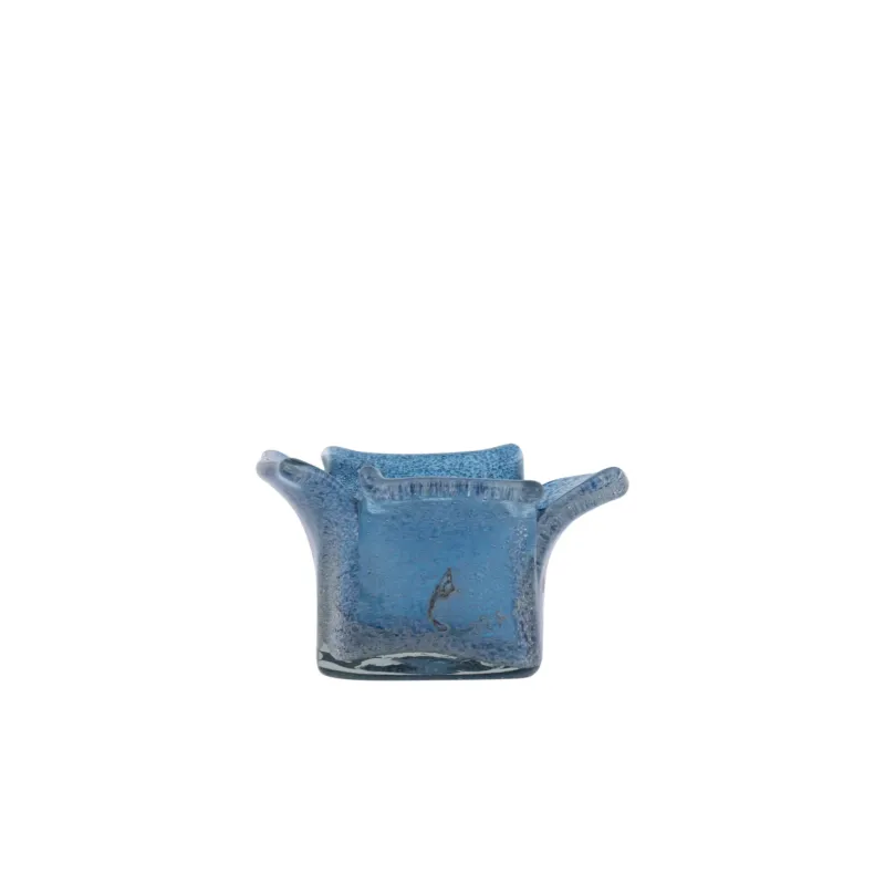 Teelichthalter aus massivem Glas mit glänzend blauer Oberfläche, organischer Form, stapelbar, S – Aliah | PTMD