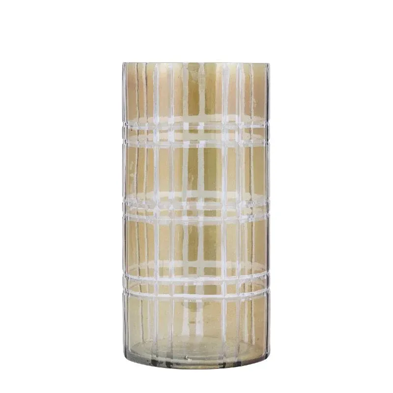Windlicht – Streifen Design, Runde Form, Glas Material, Grün, L – Divit | PTMD