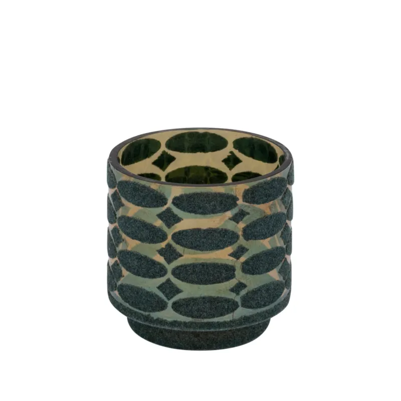 Teelichthalter – Beflocktes Design, Motiv Muster, Glasmaterial, Türkis – Nadara | PTMD