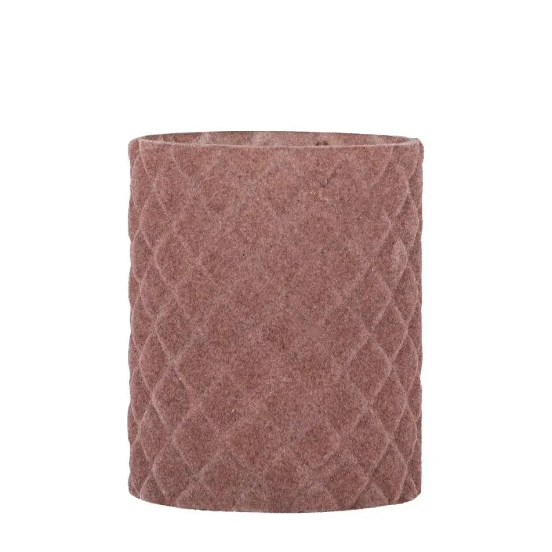 Teelichthalter aus Glas, rosa Farbe, mit Flocking-Oberfläche, Rautenform, L – Amella | PTMD