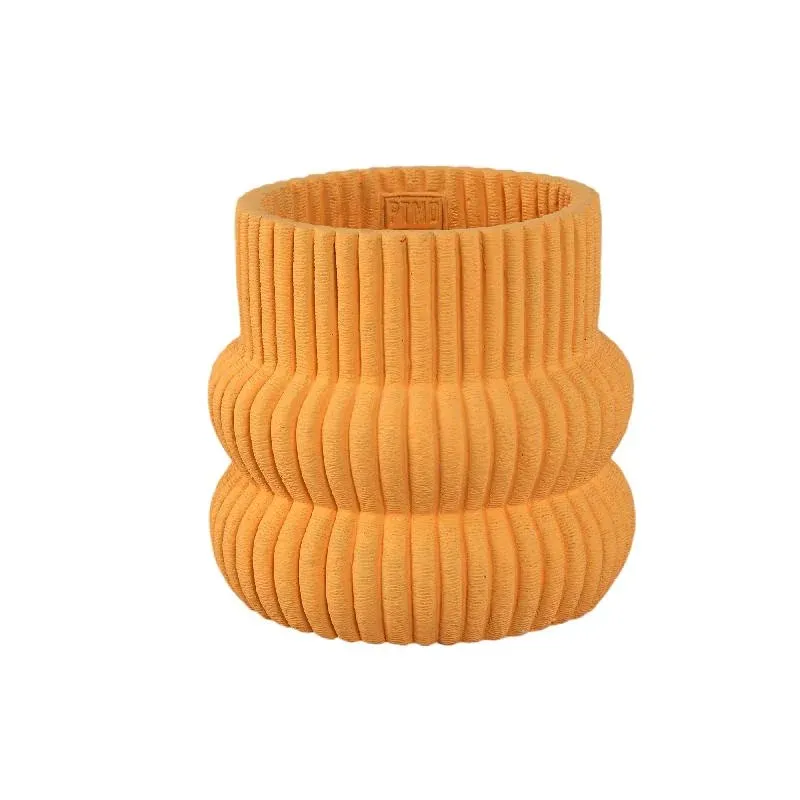 Blumentopf – Runde Form, Zement Material, Gerippte Struktur, Orange Oberfläche, M – Lucas | PTMD