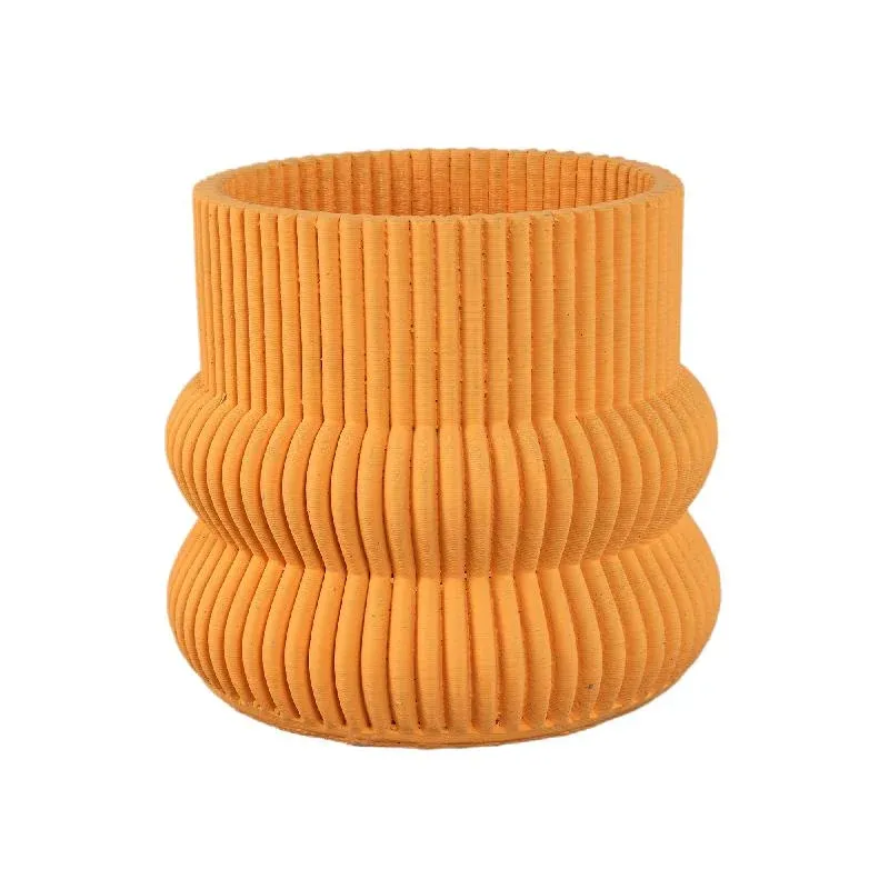Blumentopf – Runde Form, Zement Material, Gerippte Struktur, Orange Oberfläche, L – Lucas | PTMD