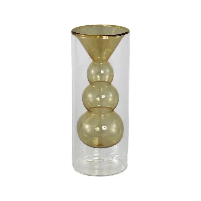 Vase – Glas Material, Innenstruktur Design, Bernstein, Bulbig Innen, Klein, A – Yanna | PTMD