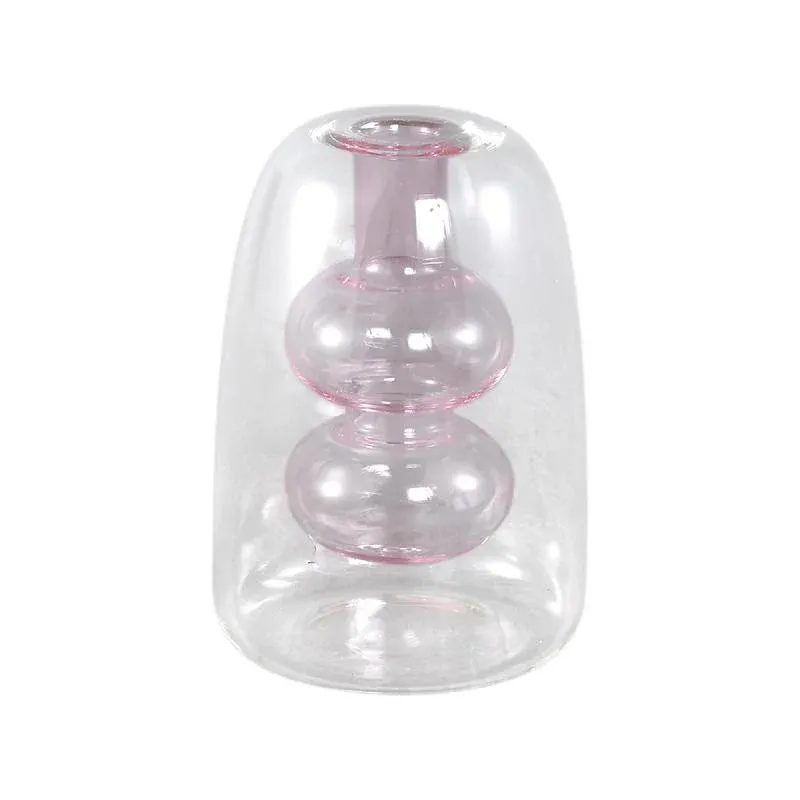 Vase – Glas Material, Innenstruktur Design, Hellrosa, Bulbig Innen, B – Yanna | PTMD