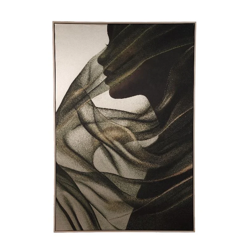 Wandpaneel aus Polyester-Canvas mit Kiefernholzrahmen, Damenmotiv und Dunkelgrün-Finish – Jilla | PTMD