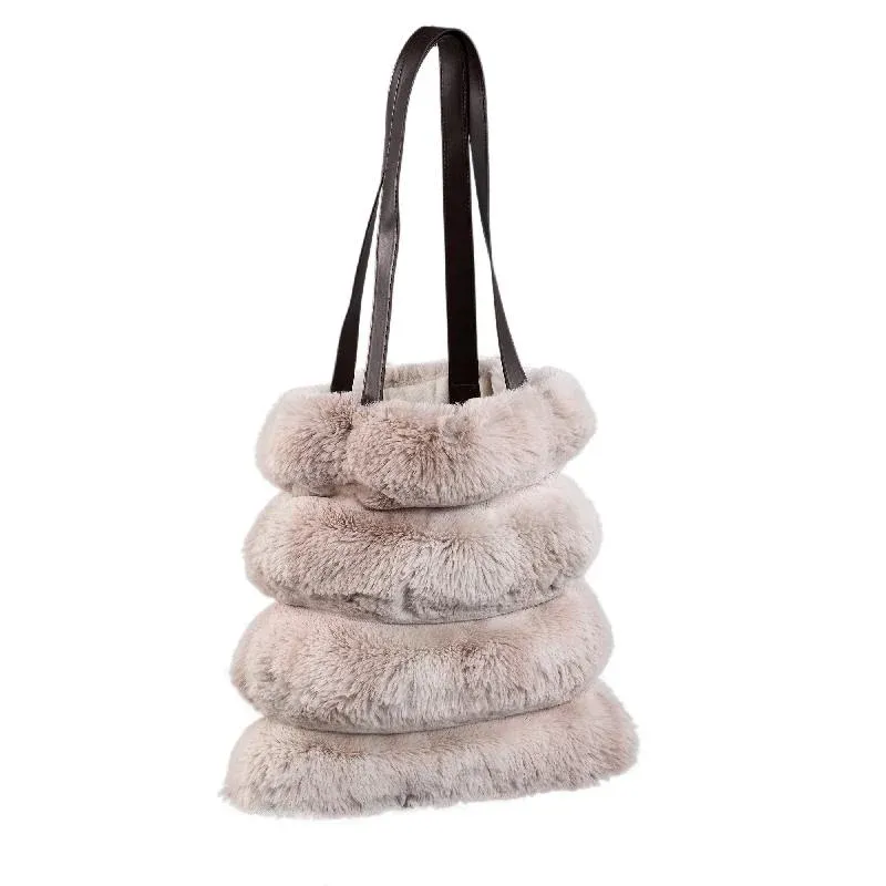 Schultertasche – Kunstfell, Geriffeltes Design, Weiche Haptik, Beige – Divvo | PTMD