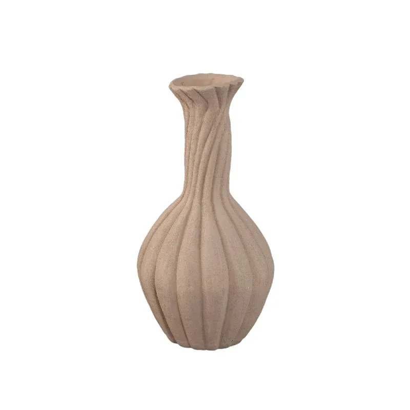 Vase – Hellbraune Farbe, Gerippte Oberfläche, Spiraldesign, Keramik, M – Lydia | PTMD
