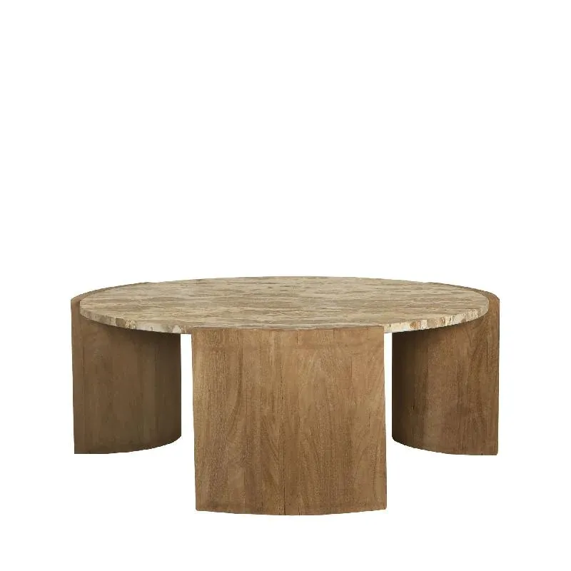 Couchtisch – Runde Form, Marmorplatte, Mangoholz Basis, L – Javina | PTMD