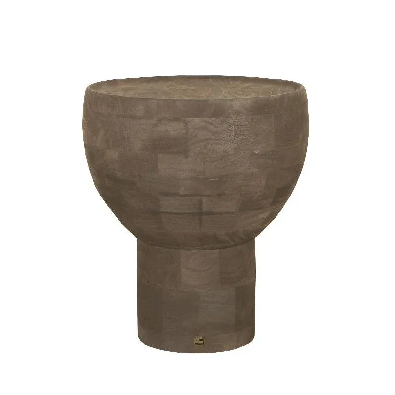 Beistelltisch – Massives Mangoholz, Sockel Design, Runde Form, Braun – Erno | PTMD