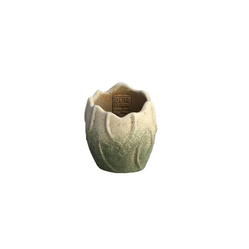 Topf – Wellen Design, Zement Material, Runde Form, Grün, XS - Ryla | PTMD