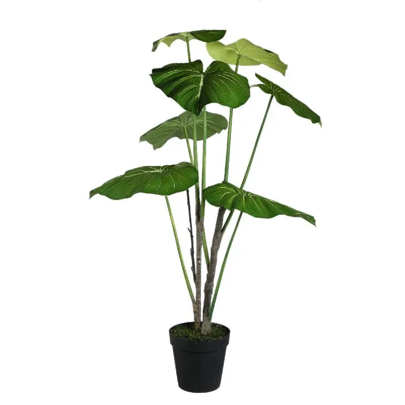 Blätterpflanze – Grüne Monstera-Blattpflanze im schwarzen Topf aus Kunststoff & PE-Kunststoff, L | PTMD
