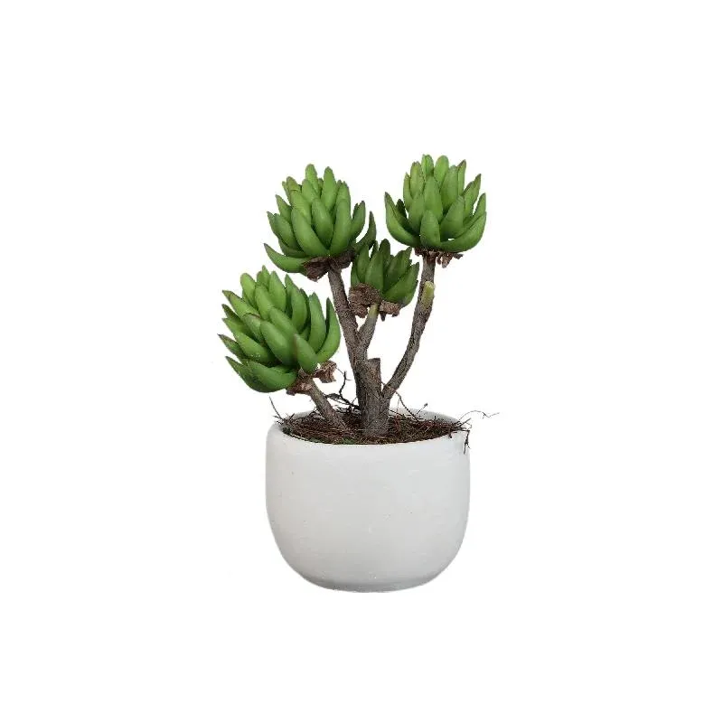 Kunstpflanze - Grüne Echeveria, Zementtopf, Kunststoff, L | PTMD