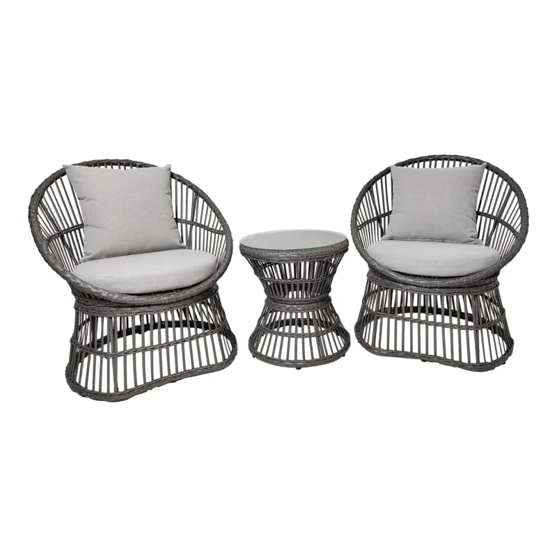 Lounge-Set – Graues Rattan, Kissen, Stahlbeine - Natal | House Nordic