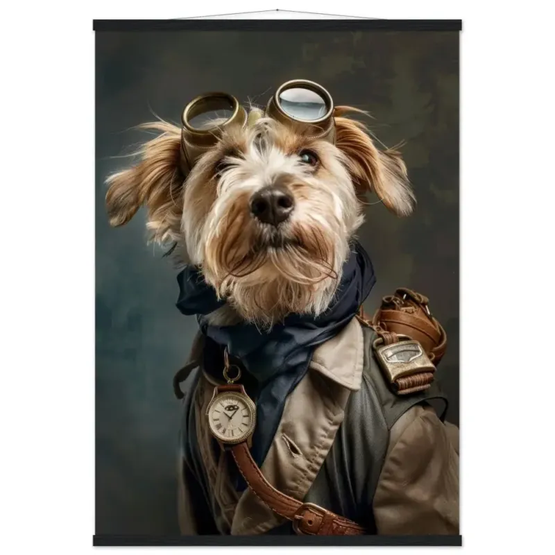 Schoolposter - Norfolk Terrier, Steampunk-Outfit, Magnet-Holzleisten | St Tropez Art