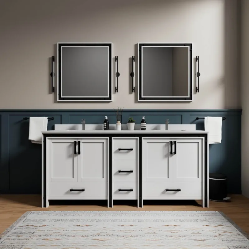 80 inch White Freestanding Vanity with Ample Storage Space