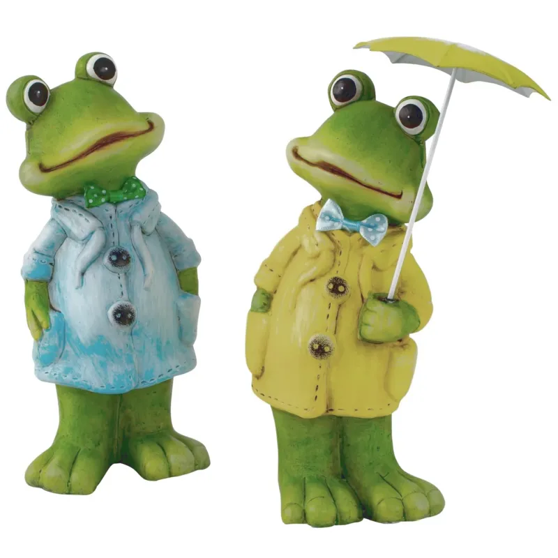 2er Set Dekofigur Frosch Grün bunt 20 cm Gartendeko Tierfigur Keramik