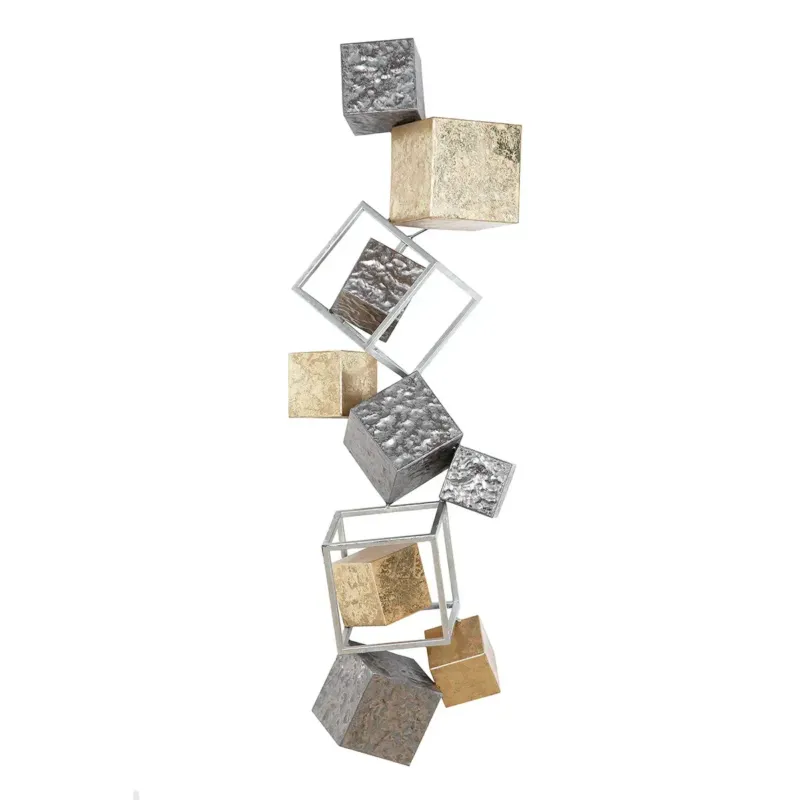 Wandrelief – Goldfarbenes Metall, Anthrazitfarbenes Metall, Gehämmert Optik, 92.1 cm - Cubes | Gilde