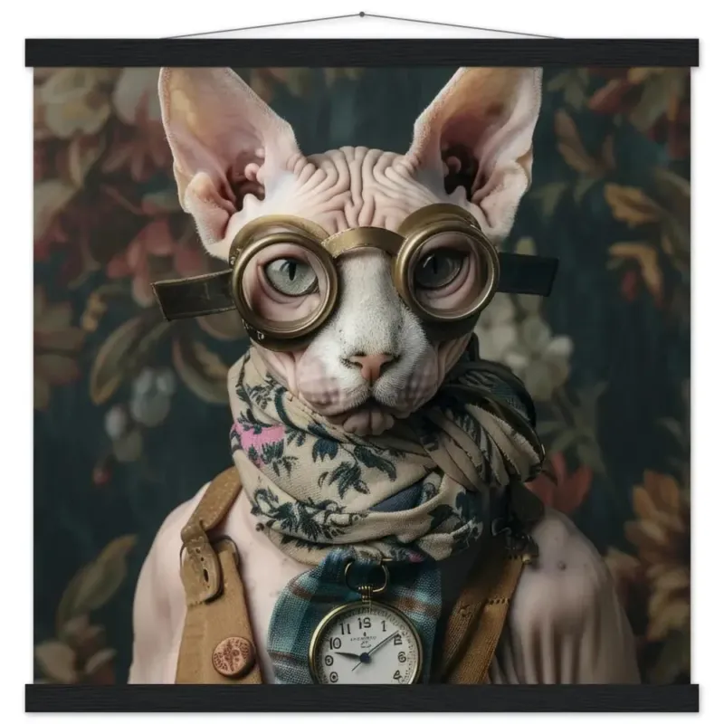 Schulposter – Sphynx Katze, Steampunk-Outfit, Bronze-Brille | St Tropez Art