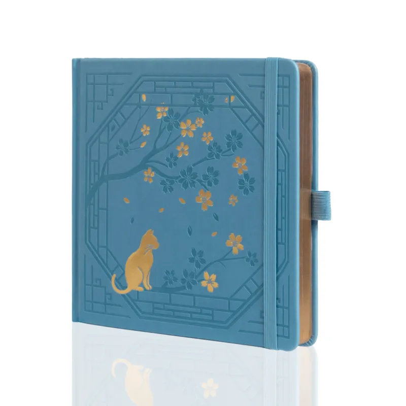 8x8 Square Sakura & Cat Dot Grid Notebook - Sky Blue