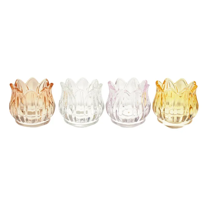 4er Set Windlicht Glas Tulpe Dekowindlicht Glaswindlicht Teelichthalter