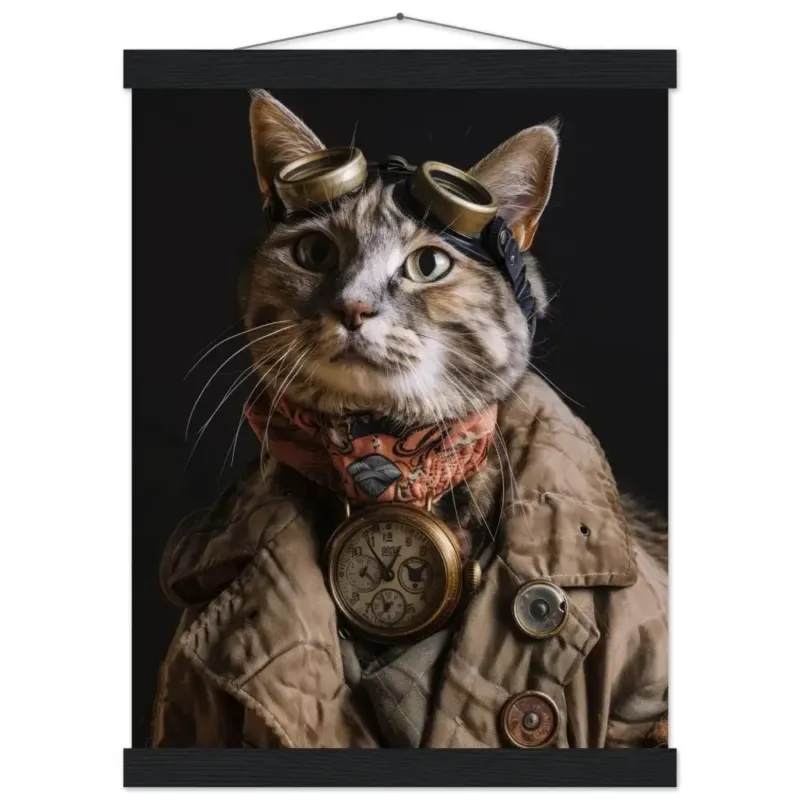Schulposter - Steampunk-Vintage Korat Katzenmotiv, mattes FSC-Papier, magnetische Holzleisten | St Tropez Art