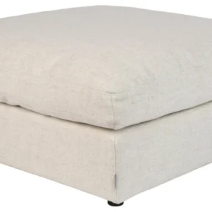 Hocker SENSE CREAM Soft von ZUIVER in Gesamtansicht mit cremefarbenem Stoffbezug und gepolsterter Sitzfläche.