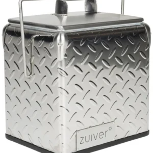 ZUIVER Cooler Be Heavy Getränkekühler in Metalloptik mit Riffelblech-Oberfläche und Tragegriff, Gesamtansicht.