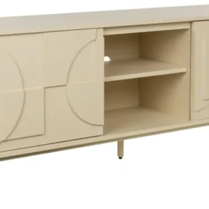 ZUIVER Sideboard Faces aus Eiche in Beige, Gesamtansicht mit geöffneten Türen und sichtbaren Regalen.