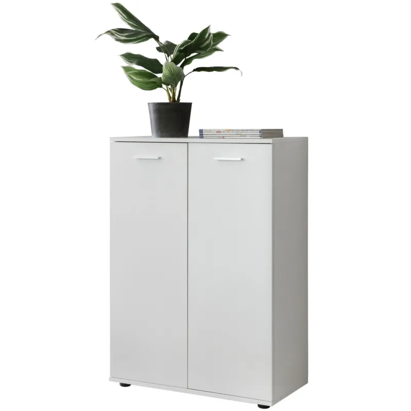 Kommode 2 Türen 71x104x35cm Holz Weiß modern Flurschrank mit weißer matt Oberfläche und zwei Türen.