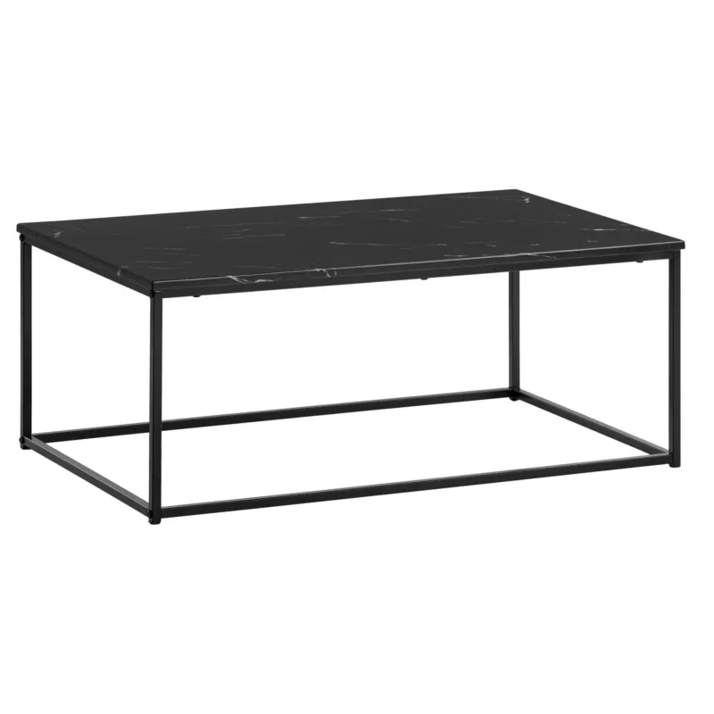 Couchtisch 100x60x40cm Marmoroptik Schwarz mit schwarzer Marmoroptik-Tischplatte und anthrazitfarbenem Metallgestell.
