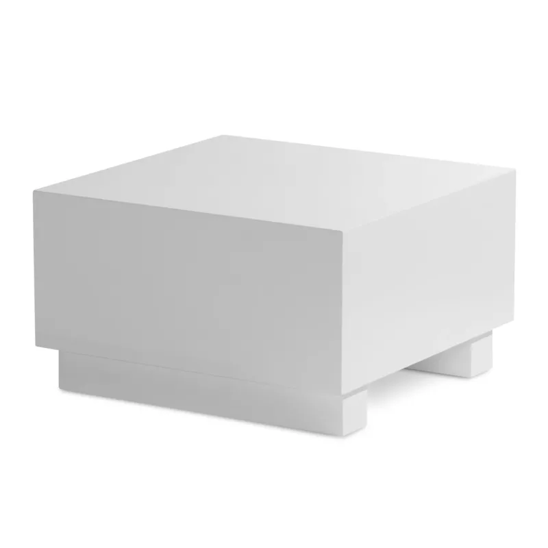 Couchtisch MONOBLOC 60x60x35cm Weiß Hochglanz in Gesamtansicht mit quadratischer Tischplatte und Untergestell.