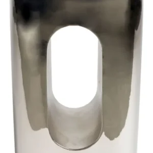 Hocker Creek Chrome in Silber mit ovalem Durchbruch in der Sitzfläche, Gesamtansicht von vorne.