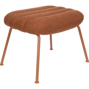Hocker Verte Terracotta mit oval gepolsterter Sitzfläche in Rot und vier Stahlbeinen, Gesamtansicht.