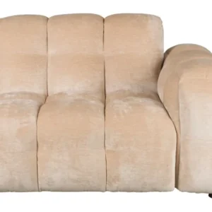 Sofa-Element Hackman mit rechter Armlehne in Velours Beige, Gesamtansicht mit gepolsterten Seitenelementen.