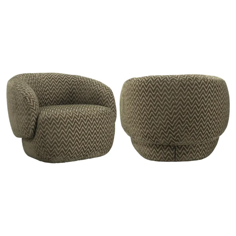 Lounge Stuhl Milano moss chevron in Gesamtansicht von vorne mit rundem gepolstertem Sitz und geschwungener Rückenlehne.