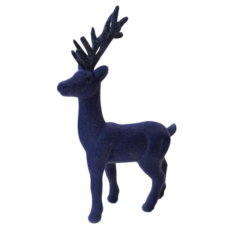 Dekohirsch Blau Glitzer Kunststoff beflockt Dekofigur Weihnachten Winter Hirsch Deko