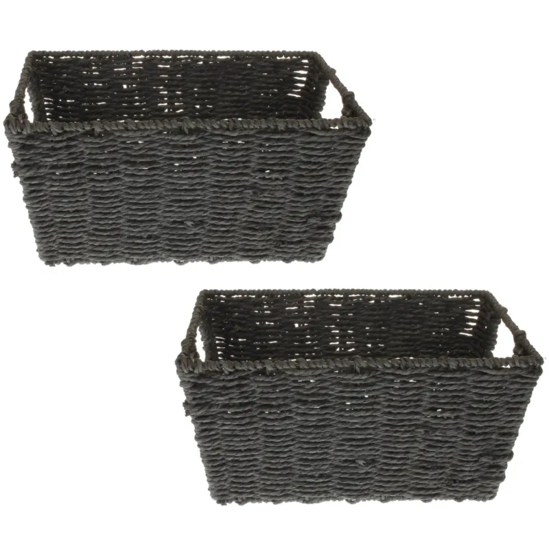 2er Set Korb rechteckig Schwarz Matt Dekokorb Bastkorb modern Korbset