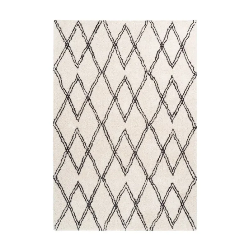 Teppich – Hochflor Design, Geometrisches Linienmuster, Elfenbein Farbton, 120 x 170 cm - Orlando 325 | Kayoom