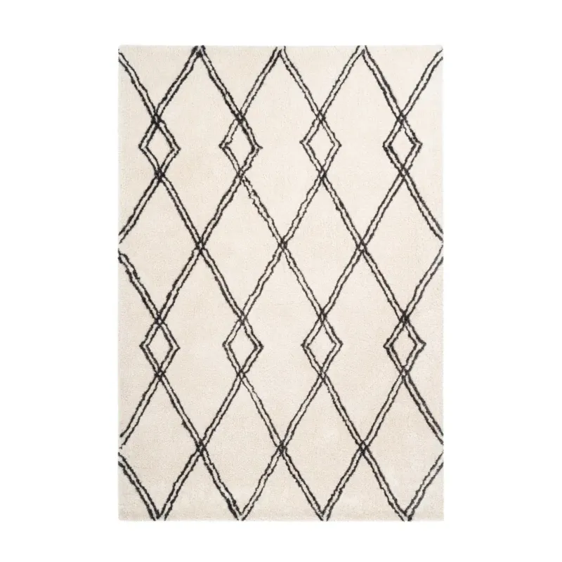 Teppich – Hochflor Design, Diamantgitter Muster, Elfenbein Farbton, 80 x 150 cm - Orlando 125 | Kayoom