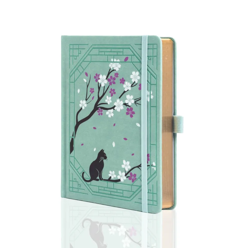A5 Sakura & Cat Notebook - Light Green