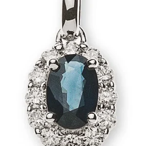Anhänger Weissgold 750 Saphir 0.73 ct. und 12 Brillanten 0.20 ct.