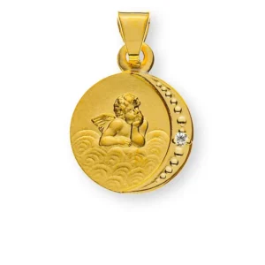 Anhänger Engel Gelbgold 750 Rund mit Diamant 0.005 ct.
