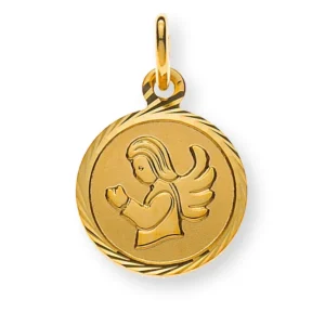 Anhänger Medaille Engel Gelbgold 750 10mm gesandelt