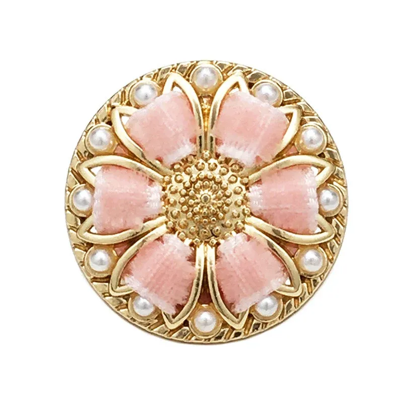 17.5/20/22.5mm Pink Floral Pearl Round Golden Metal Buttons 12pcs