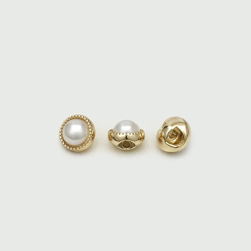 8mm Gold Silver Concealed Hole Metal Buttons with Pearl for Shirts 20pcs Gold 1