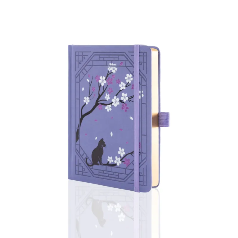 B6 Sakura & Cat Notebook - Deep Purple