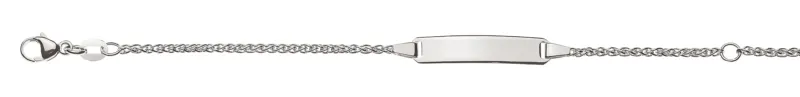 Armband Zopf Weissgold 750 mit rechteckiger Gravurplatte lang