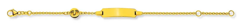 Armband Rundanker Gelbgold 375 mit Babyfüssen und Gravurplatte