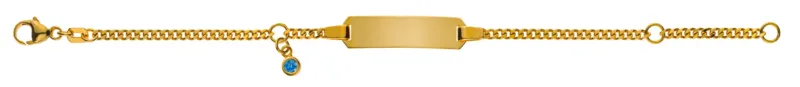 Armband Panzer Gelbgold 375 mit Gravurplatte Zirkonia blau 14cm